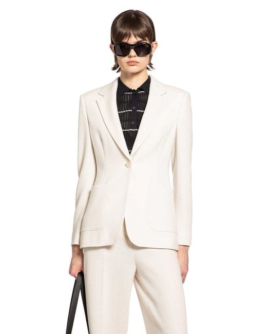 Max Mara White Single-Breasted Wool Piqué Blazer
