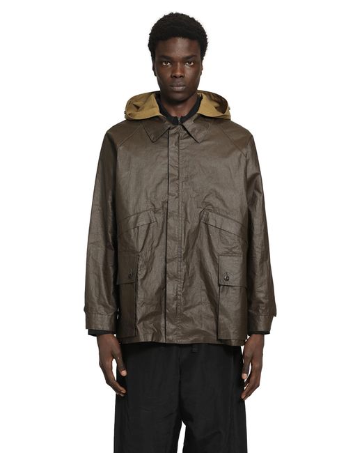 Lemaire Brown Coated Technical Linen Rain Jacket for men