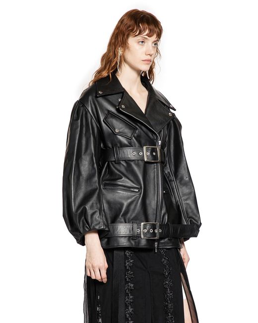 Simone Rocha Black Puff Sleeve Multi Belt Biker Jacket