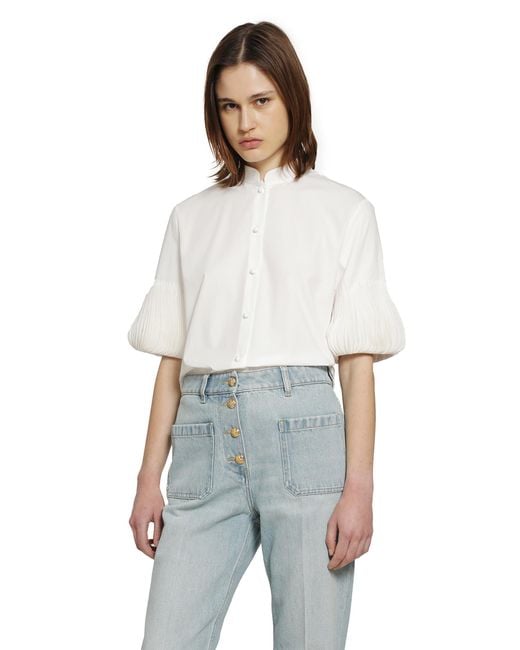 Valentino White Short Sleeve Shirt With Pleated Cuffs