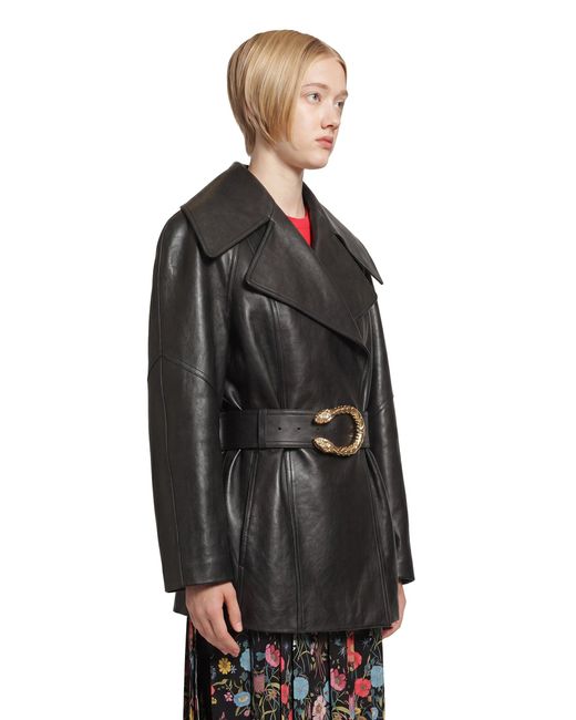Gucci Black Belted Leather Nappa Trench Coat