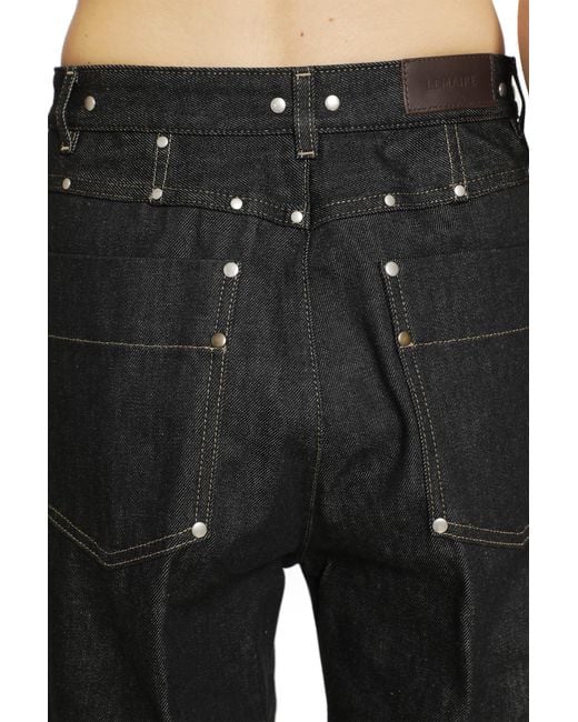 Lemaire Black High-Waisted Straight Pants With Studs
