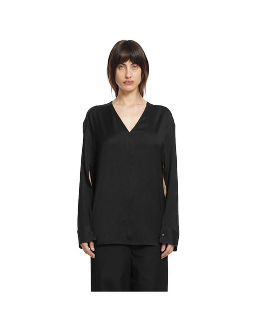 Totême Black V-Neck Tweed Blouse