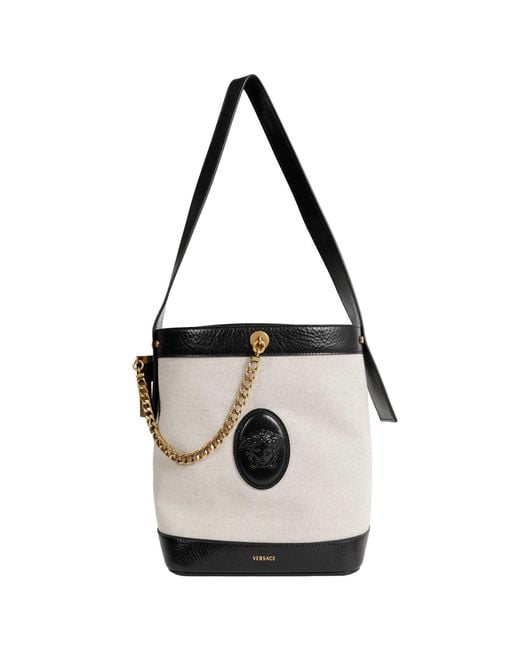 Versace Black Pivot Small Canvas Bucket Bag