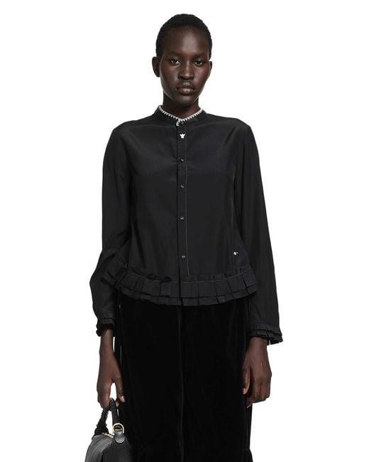 Renli Su Black Silk And Cotton Fitted Blouse