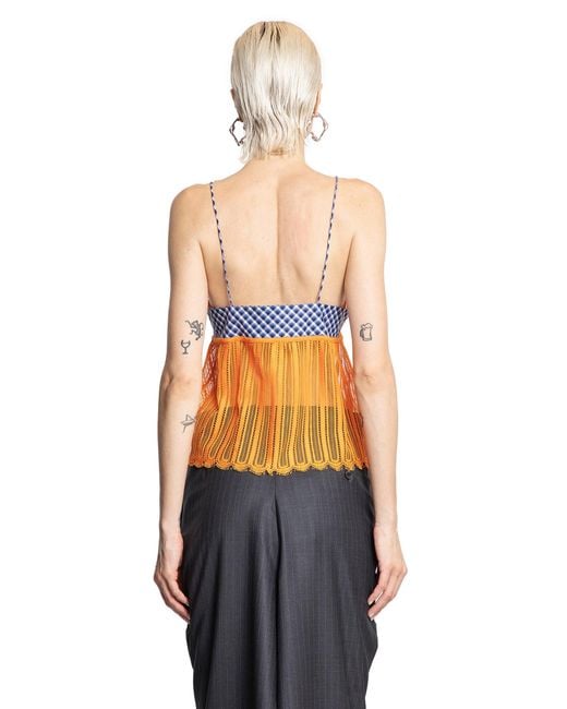 Litkovskaya Orange Sheer Lace And Check Cotton Tank Top