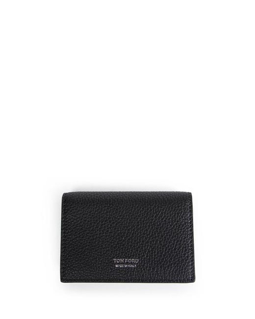 Tom Ford Black Small Grain Leather Folding Cardholder for men