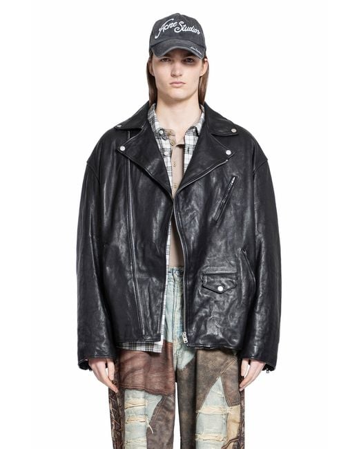 Acne Gray Leather Jackets for men