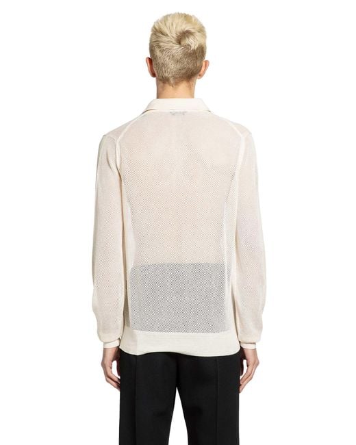 Tom Ford White Semi-Sheer Long Sleeve Polo Shirt for men
