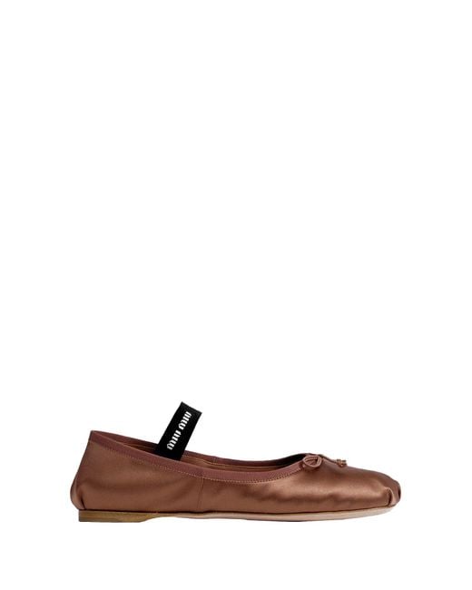 Miu Miu Brown Satin Ballerinas