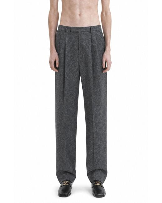 Valentino Gray Boutonné Wool Trousers for men