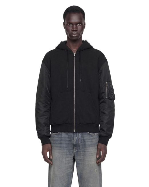 MM6 by Maison Margiela Black Jersey And Nylon Zip-Up Hoodie for men
