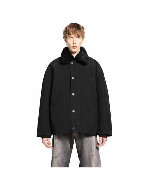 Acne Black Nylon Shearling Jacket for men