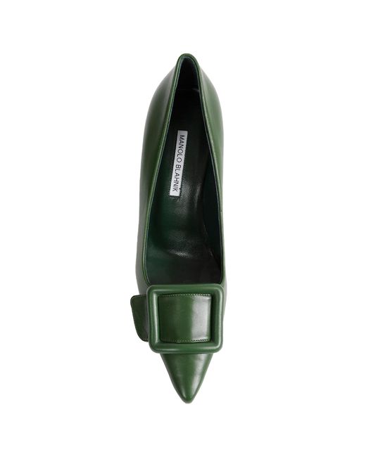 Manolo Blahnik Green Maysalepump 90 Buckle Detail Pumps