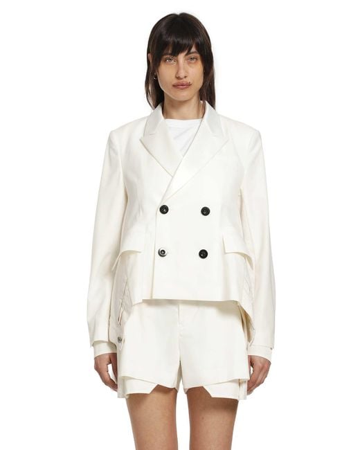 Sacai White Wool Suiting X Denim Blazer