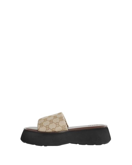 Gucci Natural Gg Canvas Flatform Slide Sandals
