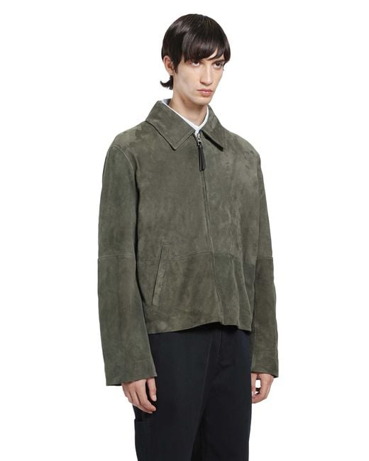Loewe Green Suede Zip-Up Jacket for men
