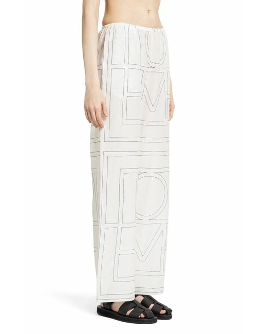 Totême  White Monogram Cotton Pj Bottoms