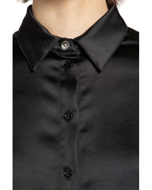 Versace Black Lace-Trim Satin Crop Shirt