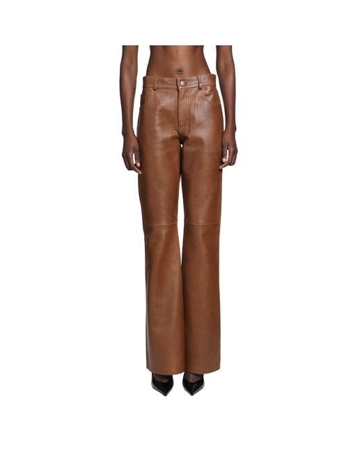 Haikure Brown Flora Silky Leather Trousers