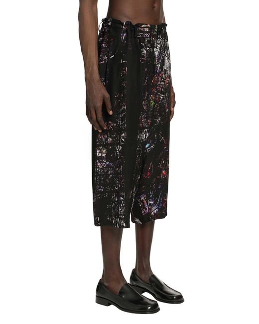 Yohji Yamamoto Black Stained Glass Printed Bermuda Pants for men
