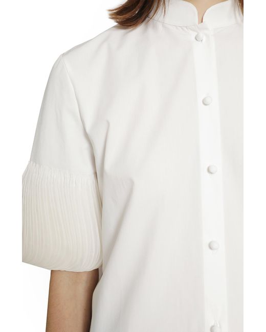 Valentino White Short Sleeve Shirt With Pleated Cuffs