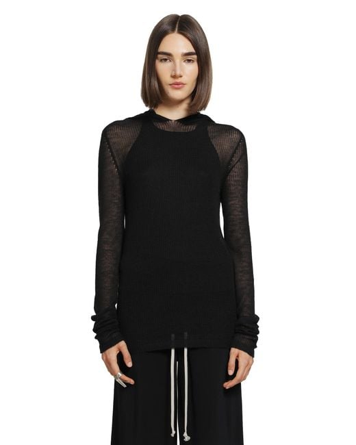 Rick Owens Black Tower Hooded Ls T