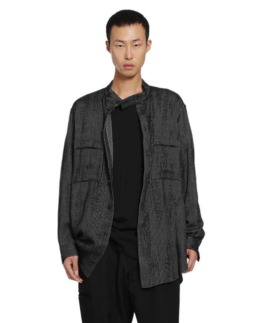 Yohji Yamamoto Black Stripe Stand Collar Blouse for men