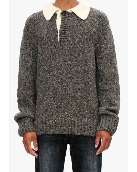 A.P.C. A. P.c. Men's Sweater With Contrasting Polo Shirt Collar Size: Extra Small In Charcoal Gray for men
