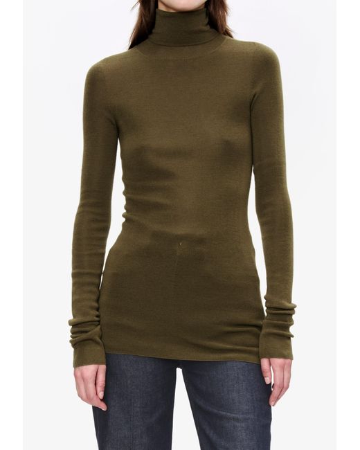 A.P.C. White A. P.c. Women's Narrow-rib Polo Neck Sweater Size: Extra Small In Khaki Green