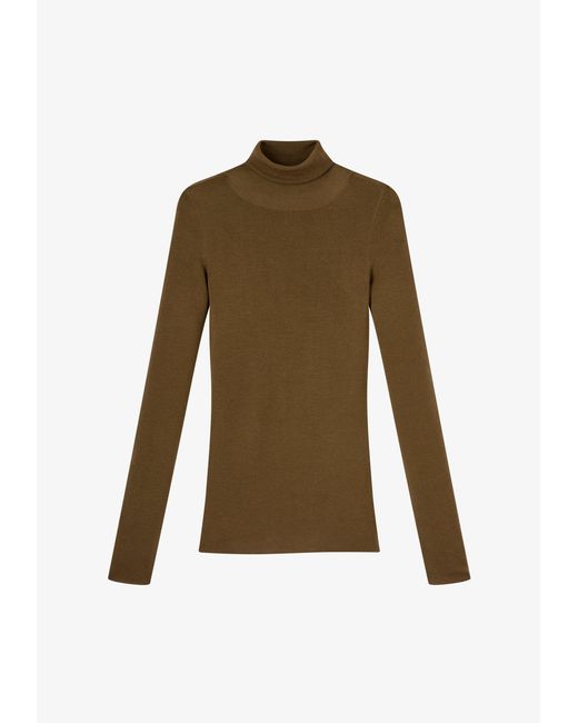 A.P.C. White A. P.c. Women's Narrow-rib Polo Neck Sweater Size: Extra Small In Khaki Green