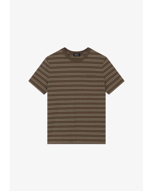 A.P.C. Green A. P.c. Men's Striped T-shirt Size: Extra Small In Brown for men