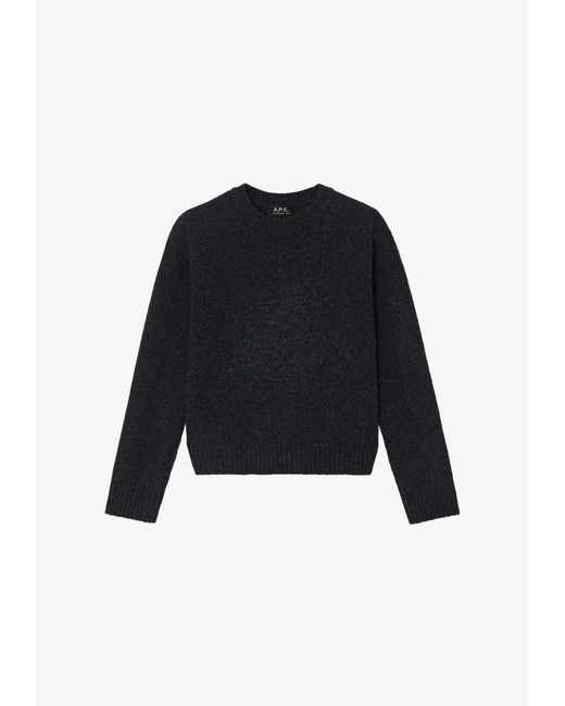 A.P.C. Black A. P.c. Women's Short Crew Neck Sweater Size: Extra Small In Anthracite
