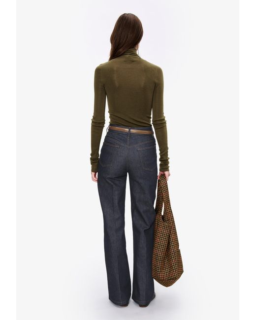 A.P.C. White A. P.c. Women's Narrow-rib Polo Neck Sweater Size: Extra Small In Khaki Green