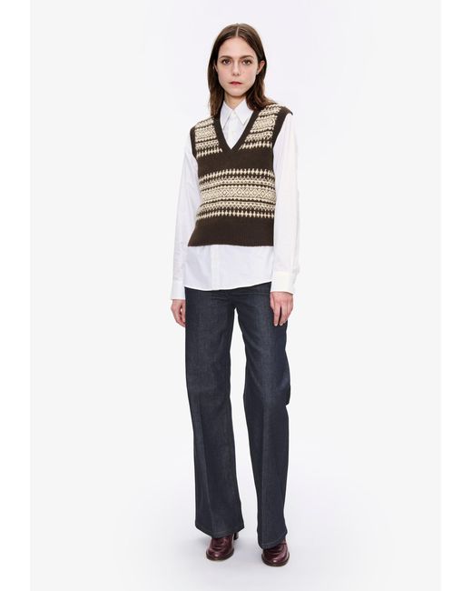 A.P.C. Blue A. P.c. Women's Jacquard Sleeveless Sweater Size: Extra Small In Dark Chestnut Brown