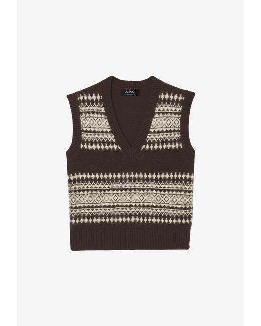 A.P.C. Blue A. P.c. Women's Jacquard Sleeveless Sweater Size: Extra Small In Dark Chestnut Brown