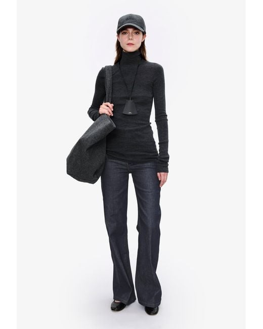 A.P.C. Black A. P.c. Women's Narrow-rib Polo Neck Sweater Size: Extra Small In Anthracite