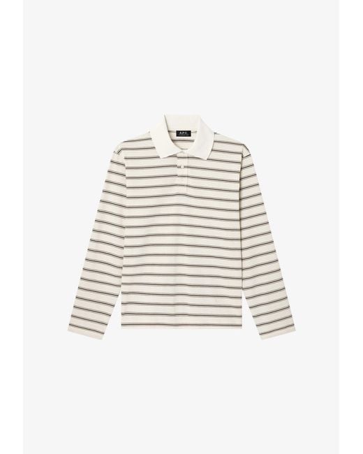 A.P.C. White A. P.c. Long-sleeve Striped Polo Shirt M Ecru for men