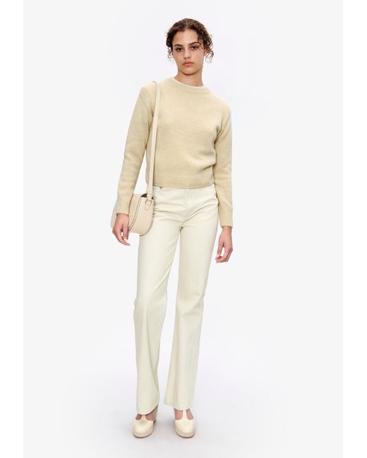 A.P.C. White A. P.c. Women's Short Crew Neck Sweater Size: Extra Small In Ecru