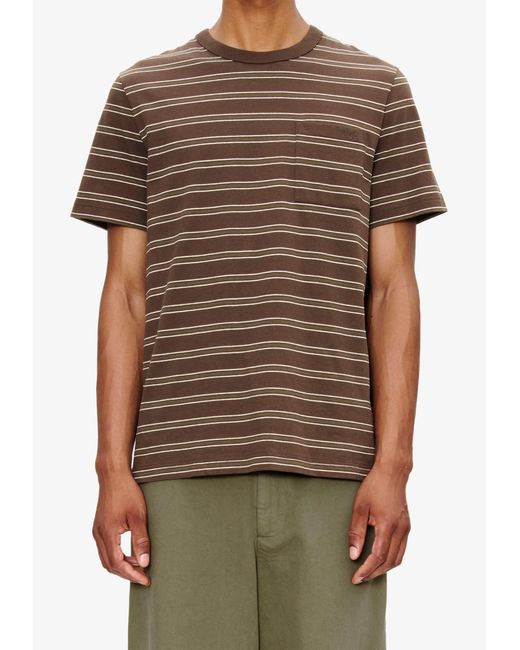 A.P.C. Green A. P.c. Men's Striped T-shirt Size: Extra Small In Brown for men