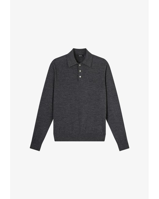 A.P.C. Blue A. P.c. Men's Wool Polo Shirt Size: Extra Small In Anthracite for men
