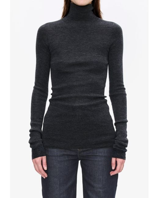 A.P.C. Black A. P.c. Women's Narrow-rib Polo Neck Sweater Size: Extra Small In Anthracite