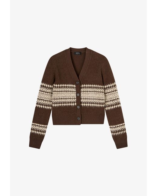 A.P.C. Blue A. P.c. Women's Jacquard-motif Cardigan Size: Extra Small In Dark Chestnut Brown