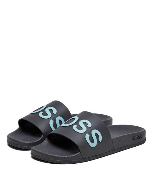New Hugo Boss Mens Authentic Logo Rubber Slip On Beach Pool Solar Slides Sandals 
