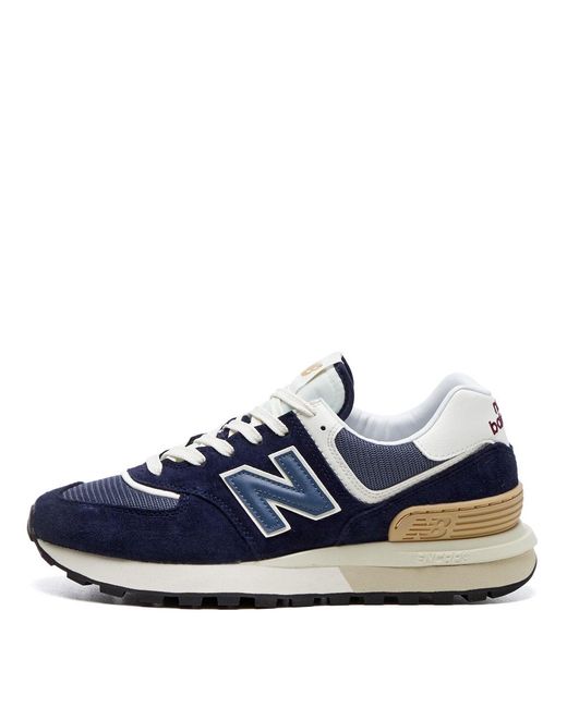 New Balance Leather 574 Trainers - Navy in Blue for Men | Lyst UK