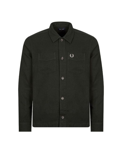 Fred Perry Wool Blend Overshirt in Black for Men | Lyst