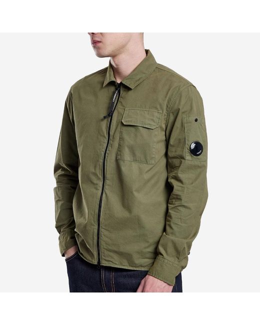 C.P. Company Gabardine Zipped Overshirt in Green for Men | Lyst