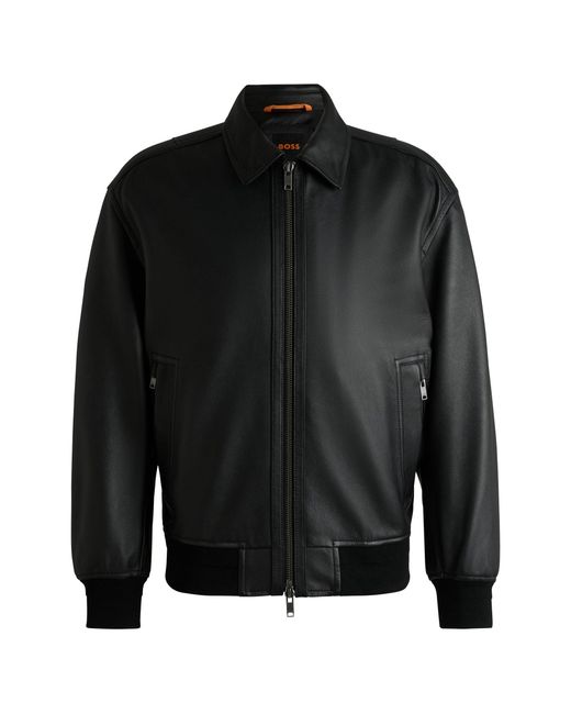 Arena Menswear Black Boss Joloco Leather Jacket for men