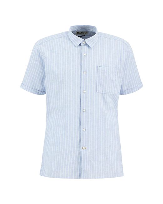 Barbour Blue Nelson Striped Short Sleeve Shirt for men