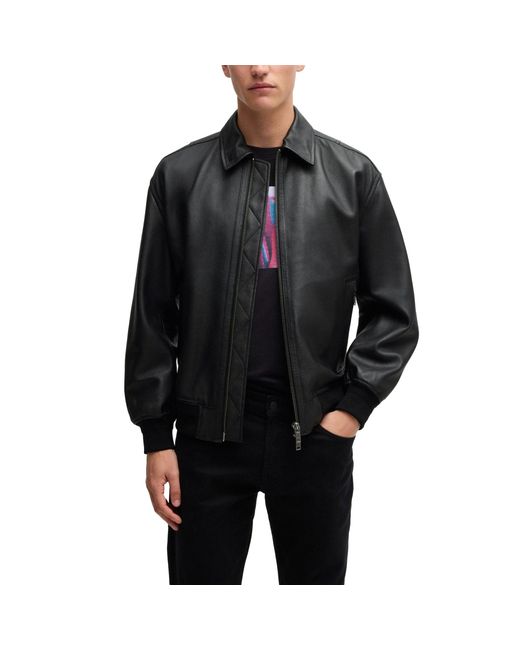 Arena Menswear Black Boss Joloco Leather Jacket for men